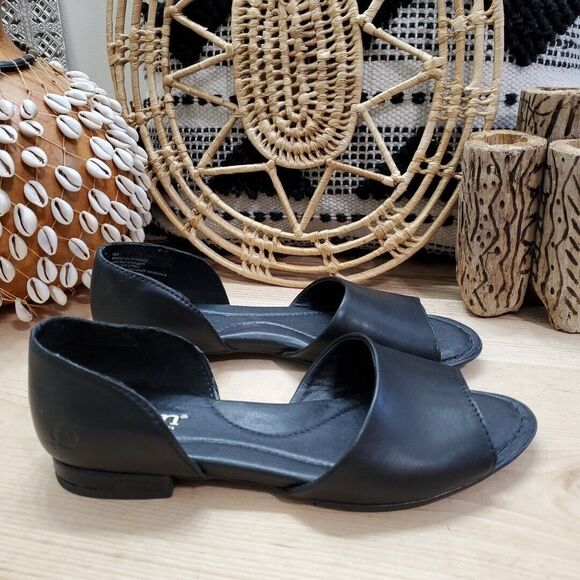 Born Escif D'Orsay Womens 6 Med Open Toe Flats Shoes Leather Black Comfort EUC - Picture 1 of 11